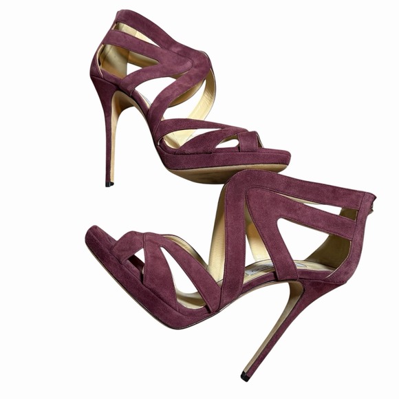 Jimmy Choo Women's Suede‎ Sandal High Heels Burgandy Size 40.5 Designer Luxury - Picture 7 of 15